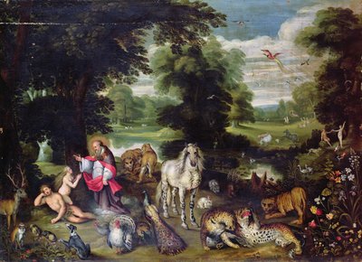 Adam and Eve with God in the Garden of Eden and the story of the Fall by Jan the Elder Brueghel
